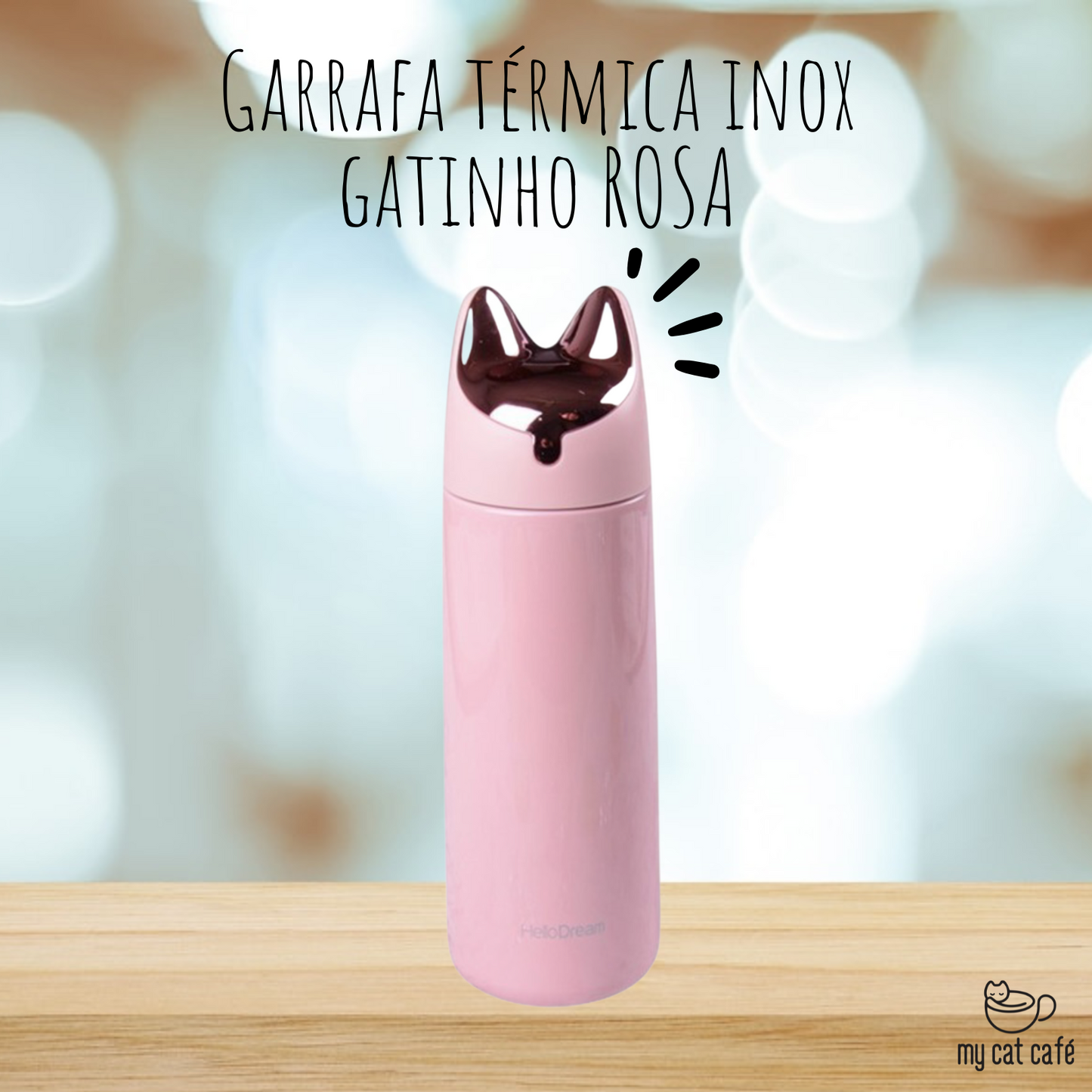Garrafa Térmica Inox Gatinho (3 Cores)