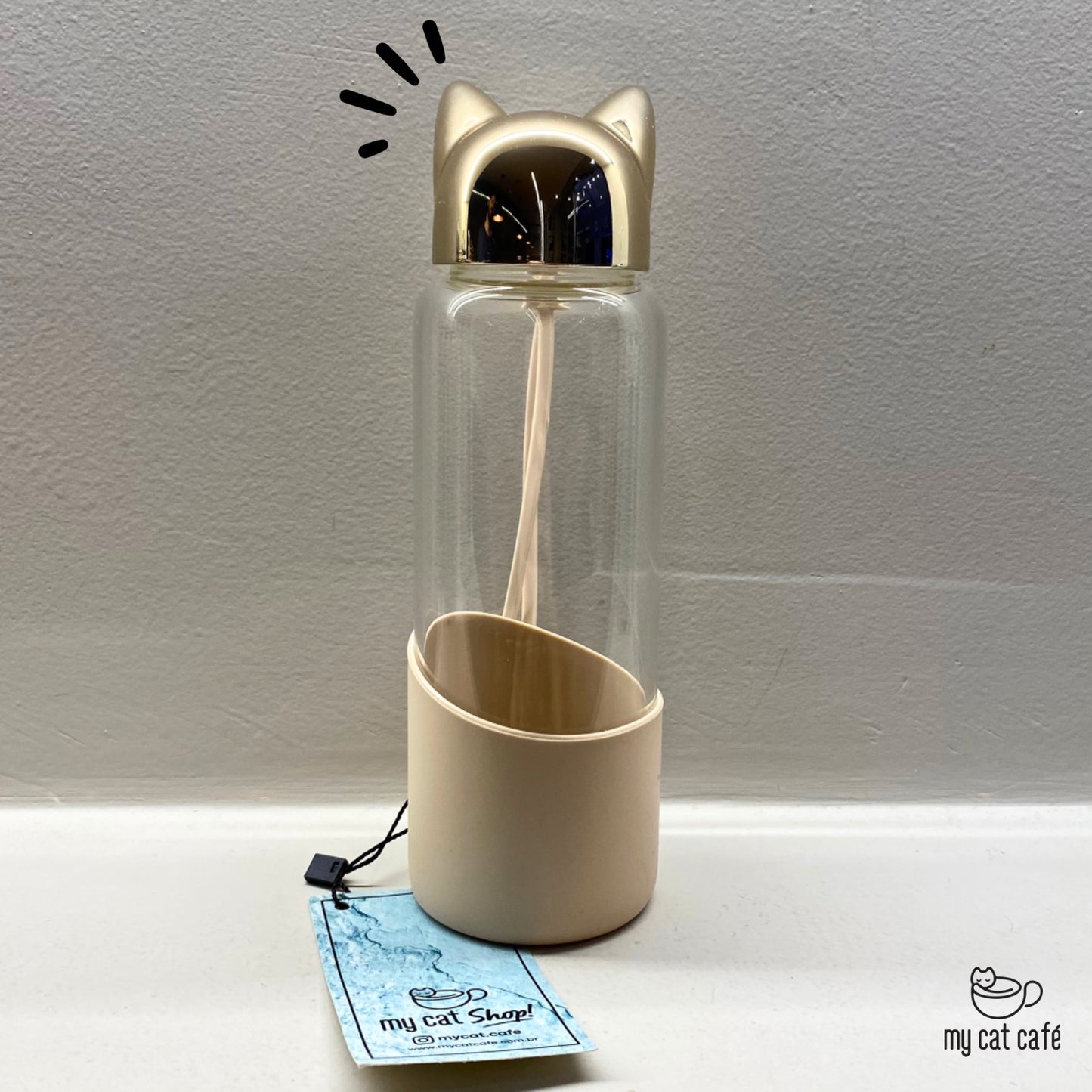 Garrafa de Vidro Gatinho Dourada