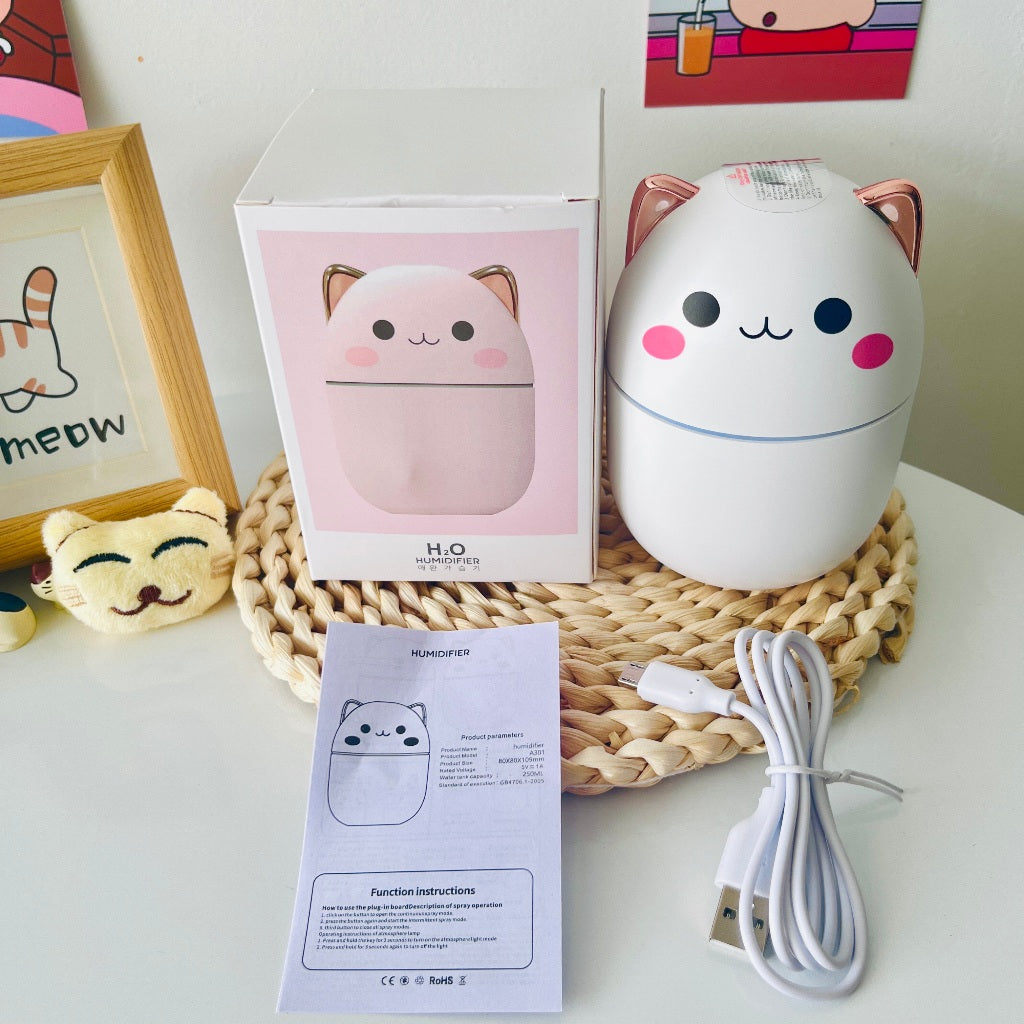 Mini Umidificador de ar Gatinho - 250ml (LED)