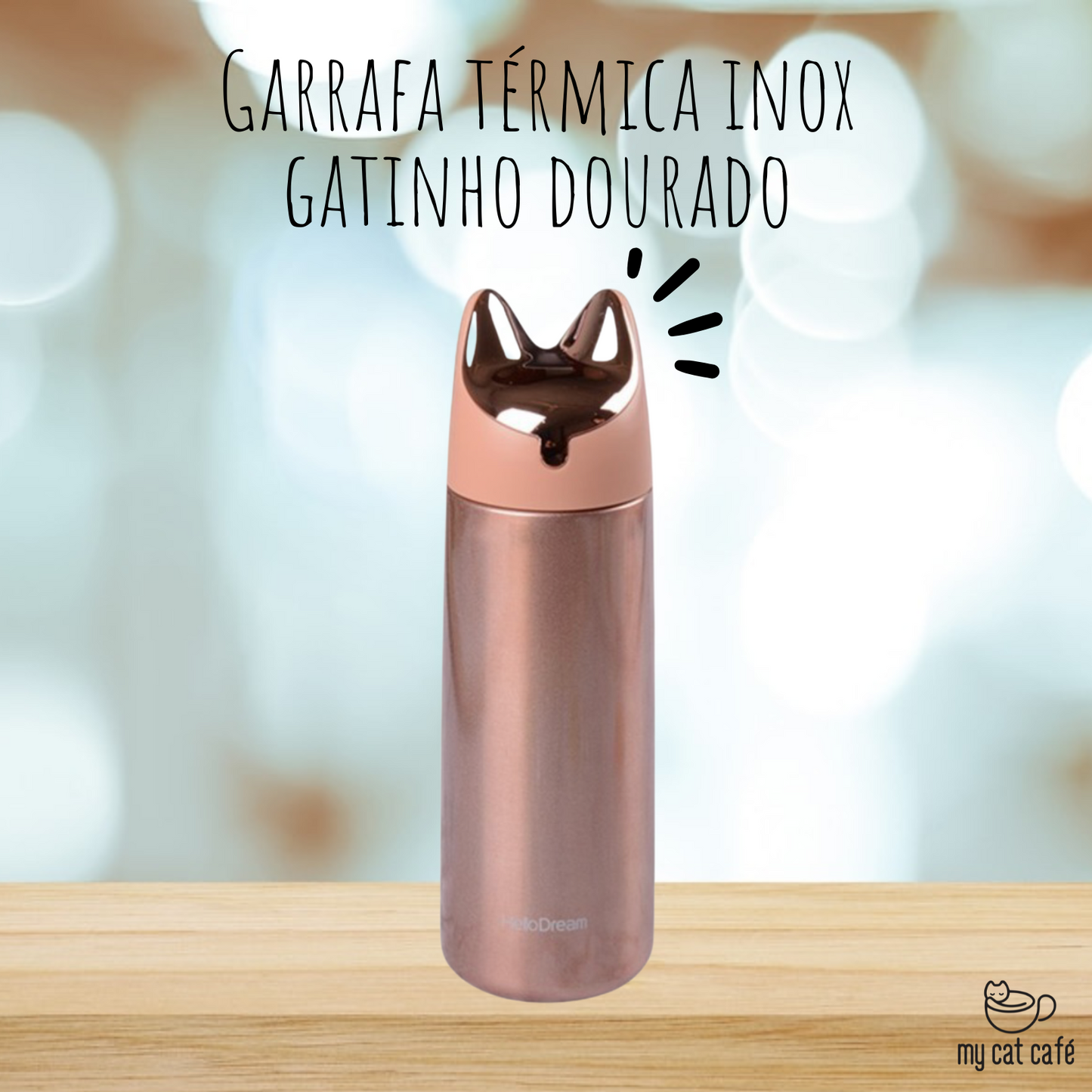 Garrafa Térmica Inox Gatinho (3 Cores)